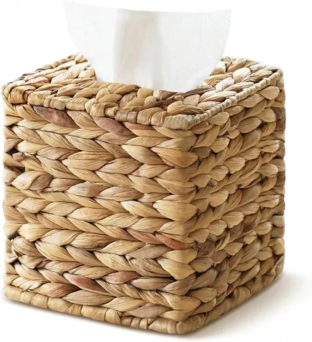Funda cuadrada de mimbre para caja de pañuelos, cajas de pañuelos faciales, caja de servilletas tejida a mano para baño, dormitorio, oficina, mesa,