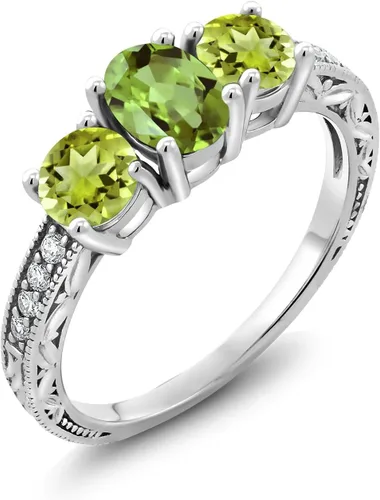 Miniatura 42 de Gem Stone King Anillo de compromiso de 3 piedras preciosas de oro blanco de 10 quilates con piedra natal y diamantes cultivados en laboratorio