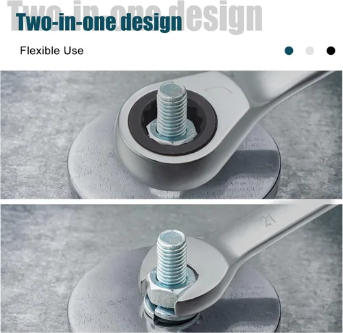 Miniatura 6 de Llave combinada de trinquete industrial de grado SORAKO, en acero Cr-V (A-21mm métrico)