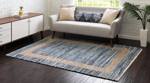 Miniatura 3 de Unique Loom Chindi Jute Collection - Alfombra rectangular (2' x 3' 1", rectangular, azul marino/natural)