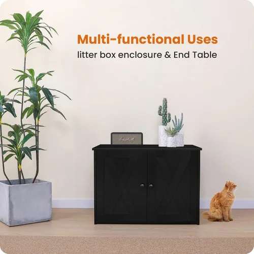 Miniatura 8 de Caja de arena para gatos Dwanton, mueble oculto para caja de arena para gatos, entrada reversible puede estar en el lado izquierdo o derecho, baño