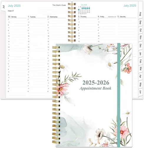 Miniatura 10 de Agenda 2026 - Planificador diario y por hora 2026 desde enero 2026 hasta diciembre 2026, 12 pestañas mensuales, bolsillo interior, 16.3 x 21.6 cm