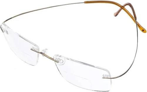 Jcerki Lentes de lectura bifocales de aleación de titanio súper ligeros, para hombres y mujeres, lentes de lectura sin montura + estuche para lentes