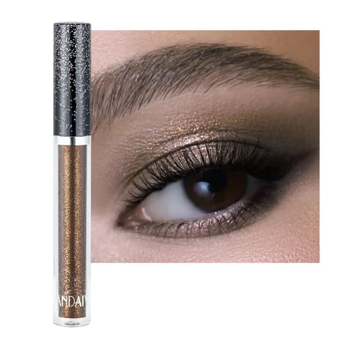 Sombra de ojos líquida con efecto brillante de larga duración, sombra de ojos con pigmento brillante, maquillaje con brillo y purpurina (Marrón