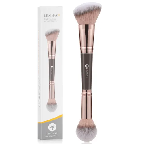 Miniatura 9 de KINGMAS Cepillo dúo para base y bronceador, cepillo de maquillaje de doble punta con ángulo y punta redonda para contorno, cerdas sintéticas