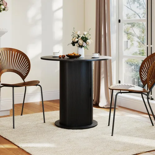 Miniatura 4 de SoarFlash Mesa de comedor redonda de 31.5 pulgadas para 2-3, mesa de cocina circular de granja con espacio de almacenamiento, base de tira de madera