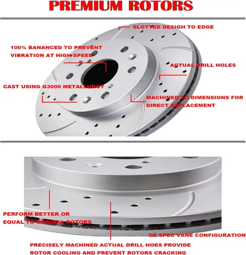Miniatura 5 de Rotores de disco delanteros y traseros, pastillas de freno de cerámica perforadas y ranuradas, repuesto para Honda Odyssey 2005-2010