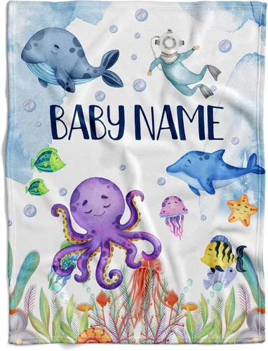 Miniatura 31 de Manta de bebé náutica personalizada, manta de bebé de vida oceánica, manta de bebé océano, manta de bebé con tema oceánico, manta de bebé con Sueños