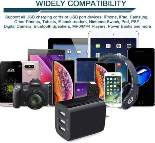 Miniatura 6 de Cargador de pared USB, adaptador de cargador, Ailkin de 2.4 amperios de doble puerto plegable cargador rápido cubo de repuesto para iPhone