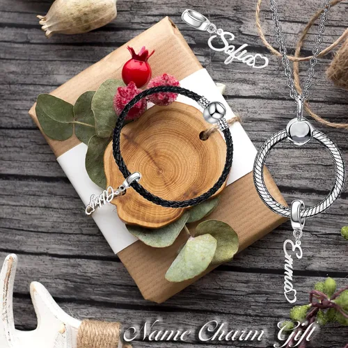 Miniatura 6 de QeenseKc Colgante de corazón con nombre personalizado para Pandora, pulsera europea, collar, regalo para mujeres y niñas