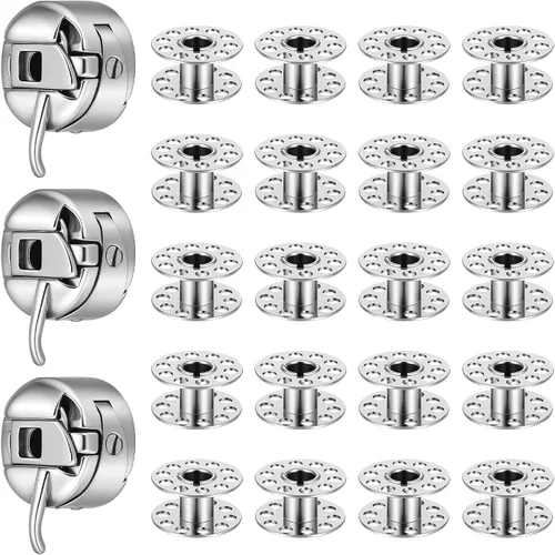 Estuche de bobina de 3 piezas con 20 bobinas de metal para máquina de coser, estuche de bobina de acero inoxidable para máquina de coser, cajas de