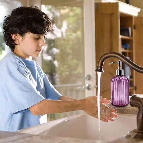 Miniatura 4 de Paquete de 2 dispensadores de jabón de vidrio con bomba, dispensador de jabón líquido de 13.5 fl oz para jabón, champú y loción para cocina, baño
