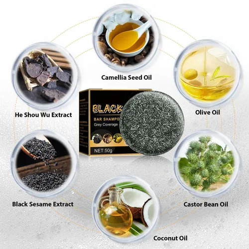 Miniatura 3 de TPTAL Barra inversa de cabello gris, jabón negro para cobertura de cabello gris, barra de champú para oscurecer el cabello natural, champú