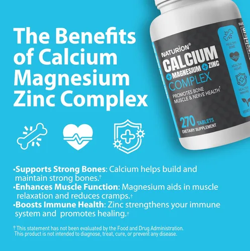 Miniatura 4 de Suplemento de calcio y magnesio y zinc, complejo 3 en 1 con 1000 mg de calcio, 500 mg de magnesio, 10 mg de zinc, apoyo óseo, muscular e