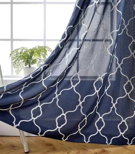 Miniatura 13 de Miuco, cortinas de imitación de lino con bordado marroquí, semitransparentes, con ojales para salón o dormitorio
