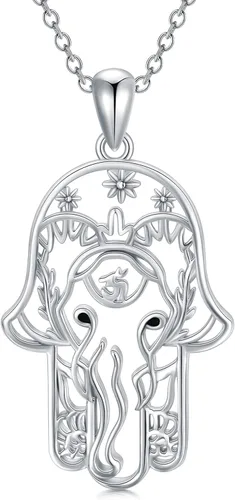 PELOVNY Collares para mujer, regalo para el día de la madre, collar de plata de ley 925, colgante de mano de Fatima, árbol de fatima, elefante,