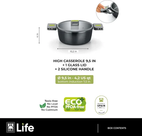 Miniatura 11 de BRA COOKWARE Life - Juego de utensilios de cocina de cerámica de 12 piezas, juego de ollas y sartenes de aluminio fundido reciclado con 2 ollas, 1