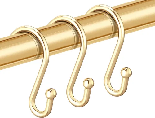 Ganchos para cortina de ducha, juego de 12 anillos decorativos en forma de S a prueba de óxido, ganchos multiusos en S (dorado)