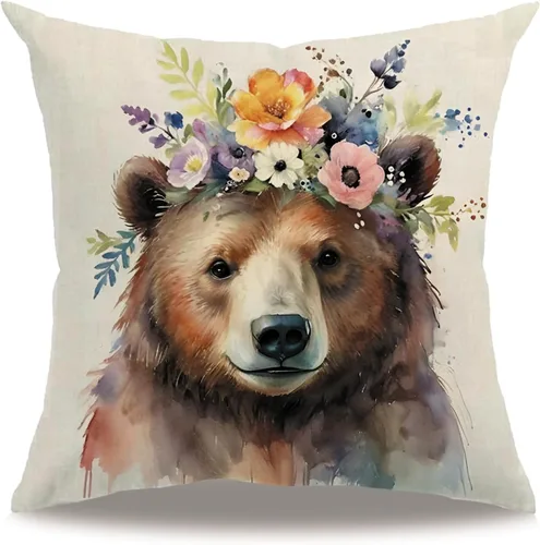 Miniatura 12 de Fundas de almohada con diseño de animales, 18 x 18 pulgadas, diseño de ardillas florales, acuarela, vida silvestre, diseño de flores, temporada