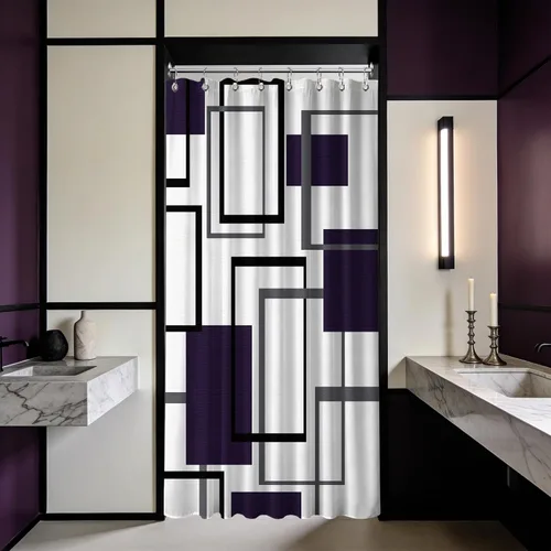 Miniatura 41 de Cortina de Ducha en Blanco y Negro Geométrica Cortinas de Ducha para Decoración de Baños de Hombres Juego de Cortina de Baño en Negro Blanco y Gris