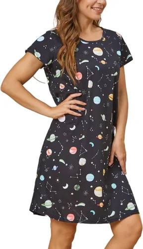 Miniatura 3 de Inadays Camisón de algodón para mujer, ropa de dormir de manga corta, camisón casual con estampado, pijama holgado y cómodo