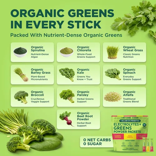 Miniatura 3 de Keto Vitals Keto Electrolytes Plus Greens Superfood - Paquetes de polvo de 30 porciones Super Greens con electrolitos sin azúcar para hidratación