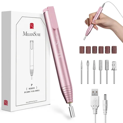 Miniatura 10 de MelodySusie PocketNail - Taladro de uñas USB delgado ergonómico en forma de bolígrafo, PC100G 20000 RPM, lima eléctrica portátil para todas