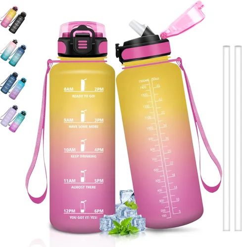 Miniatura 21 de Botella de agua – 16.9 fl oz – Botella de agua para niños, botella de sorbete a prueba de fugas, botella deportiva con marcador de tiempo, botella