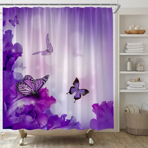 Miniatura 10 de Cortina de ducha de flores y mariposas, flores de flores, primavera, naturaleza, fantasía, jardín, tela para el hogar, juego de decoración de baño