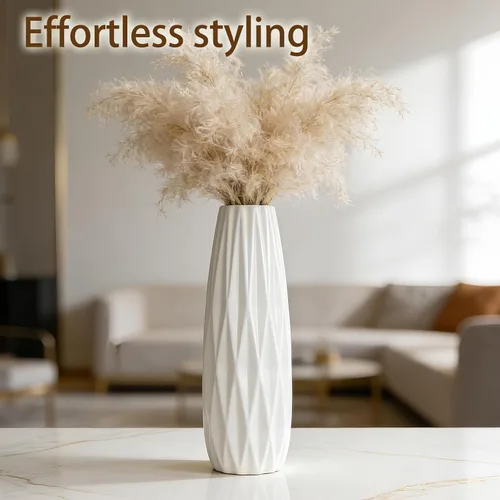 Miniatura 6 de Florero de cerámica blanco de 12 pulgadas, jarrones altos para hierba de las pampas, decoración del hogar, jarrones modernos con textura