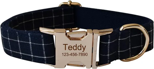 Miniatura 7 de Collares personalizados para cachorros, mascotas pequeñas, medianas y grandes con nombre y número de teléfono grabados (S, azul)