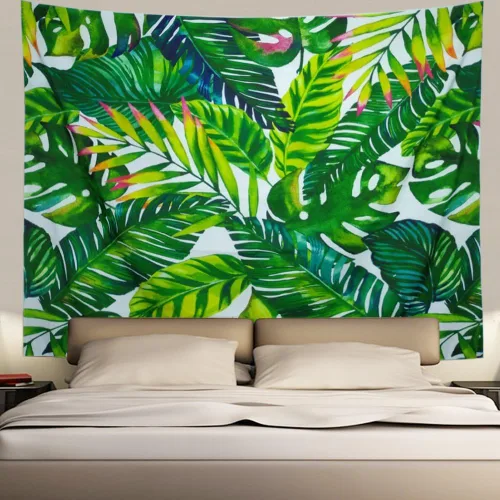 Miniatura 3 de Heopapin Tapiz de palmera, hojas de palmera, tapiz de pared con estampado de hojas de acuarela, tapices verdes tropicales para colgar en la pared