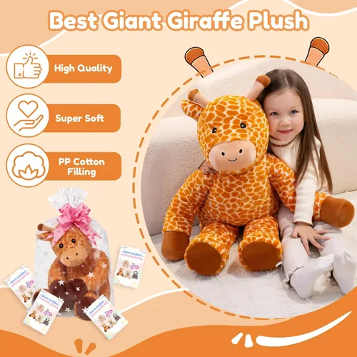 Miniatura 4 de SQEQE Peluche de jirafa grande de 39 pulgadas, jirafa de peluche gigante para niños y adultos, lindos peluches enormes para cumpleaños, Navidad