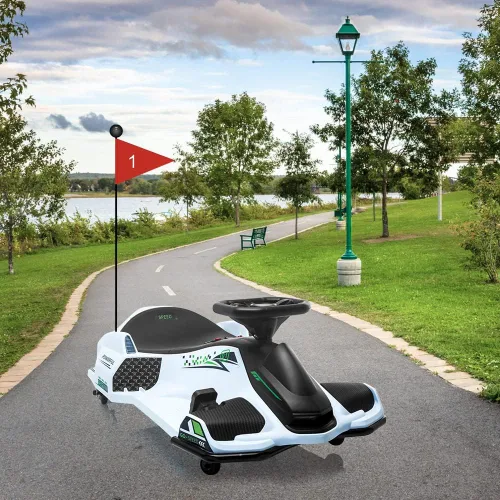 Miniatura 6 de Coche de deriva eléctrico de 12 V, para niños, velocidad variable alta/baja con 5 ruedas, música incorporada, luz LED delantera y trasera, alarma