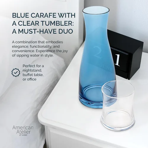 Miniatura 3 de American Atelier Jarra de agua de noche de 33 onzas con vaso, jarra de vidrio de 9 pulgadas con tapa para mesita de noche, habitación de invitados