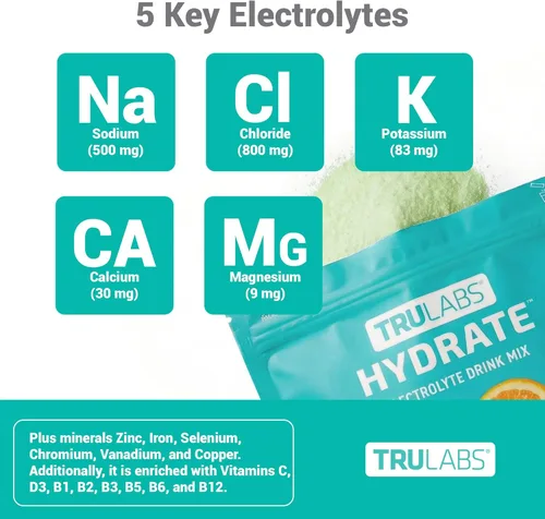 Miniatura 4 de TRULABS Hydrate - Mezcla de bebida con electrolitos – Sabor cítrico Splash, paquetes de hidratación sin azúcar con electrolitos de 1422 mg y 19