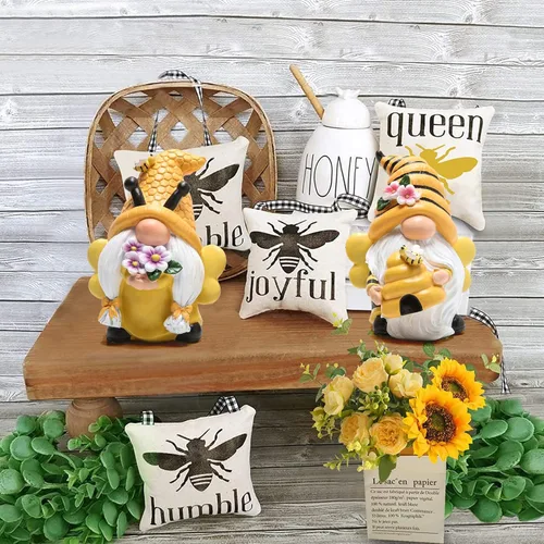 Miniatura 9 de Hodao Decoraciones de gnomos de jardín de primavera, gnomos de abeja de miel, decoración del Día Mundial de las Abejas, Regalos - Figura de enano