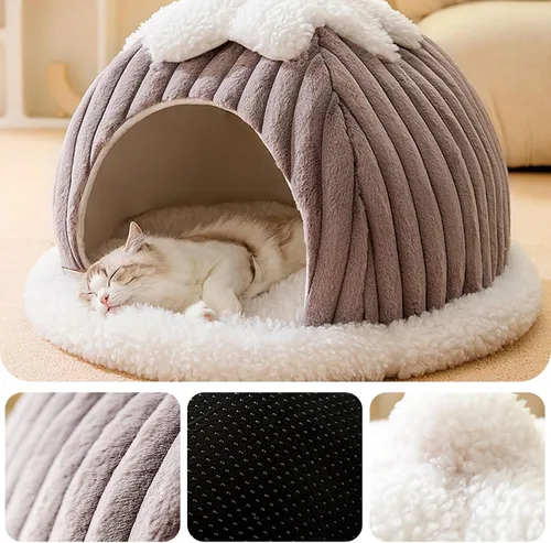 Miniatura 5 de Cama tipo cueva para gatos, bonita casa de gato de dibujos animados, tienda de campaña pequeña con almohada extraíble lavable, cama cálida para Verde