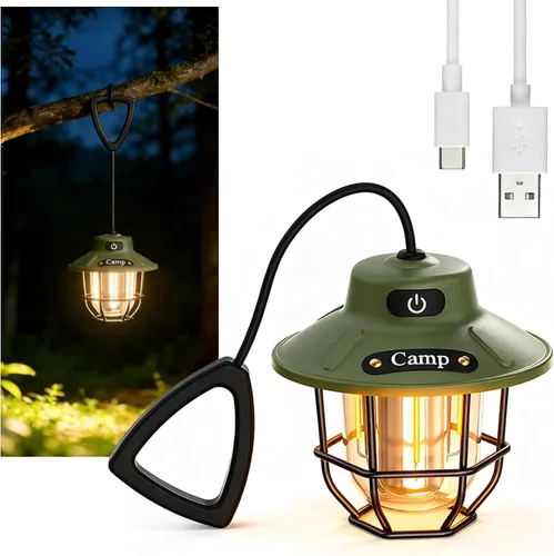 Miniatura 9 de Linterna de campamento de 1200 lúmenes, luz LED recargable con 4 modos de luz, linterna portátil USB al aire libre para campamento, senderismo
