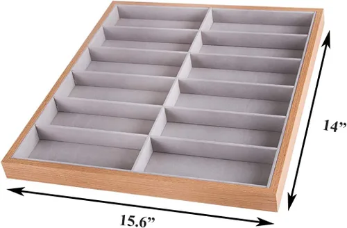 Miniatura 7 de Homeanda 12 rejillas marco de madera gris terciopelo gafas caso gafas organizador gafas de sol soporte gafas caso gafas gafas caja gafas gafas gafas