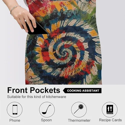 Miniatura 5 de Colorful Spiral Tie Dye Aprons Waterproof Cooking Kitchen Apron Unisex Adjustable Bib Apron with Pocket Restaurant Chef Works Aprons for Waitress