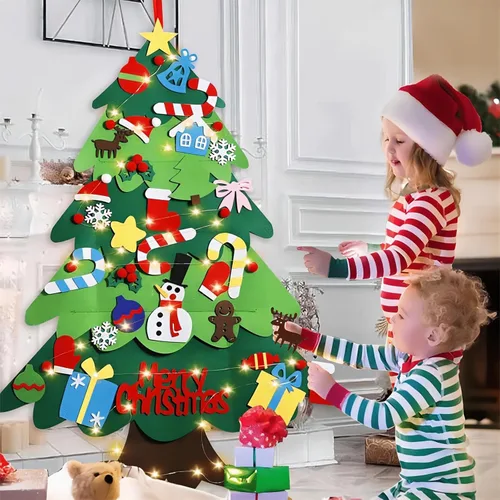 Miniatura 6 de LNV Juego de árbol de Navidad de fieltro con 32 adornos de Navidad y embalaje exquisito, regalos de Navidad para niños, decoración de Navidad