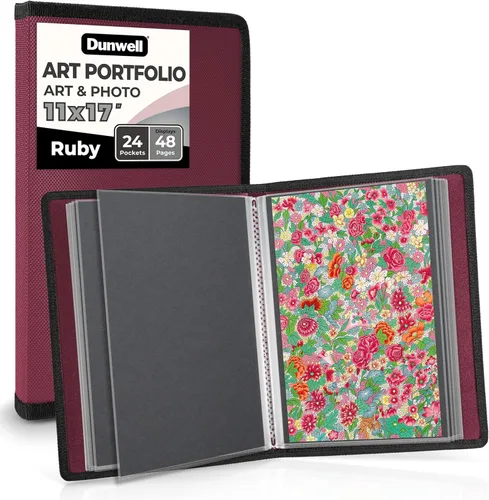 Miniatura 10 de Dunwell Carpeta de álbum de portafolio de arte (negro) - Carpeta de cartera de 11 x 17 pulgadas para obras de arte, 24 fundas de plástico, libro