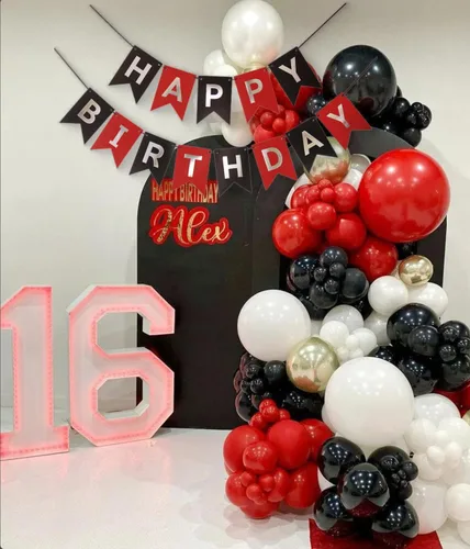 Miniatura 3 de Cartel de feliz cumpleaños de color rojo, plateado y negro, decoración para niños, niñas, hombres y mujeres, aniversario, fiesta de cumpleaños