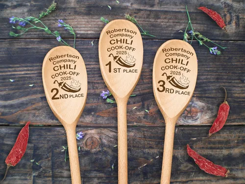 Miniatura 4 de Chili Cook Off Spoon Premio Personalizado Trofeo de Chili de Madera Premio Campeón de Cocina 1er 2do 3er Lugar Mejor Postre Personalizado Nombre