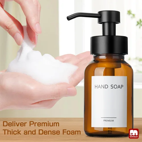 Miniatura 8 de GMISUN Dispensador de jabón espumoso, dispensador de jabón de espuma de vidrio ámbar de 8.5 fl oz / 8.5 fl oz para baño y cocina, paquete de 2