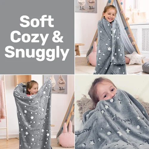 Miniatura 5 de Manta que brilla en la oscuridad, súper suave y acogedora de forro polar de peluche con estrellas y palabras de sanación, regalo de cumpleaños