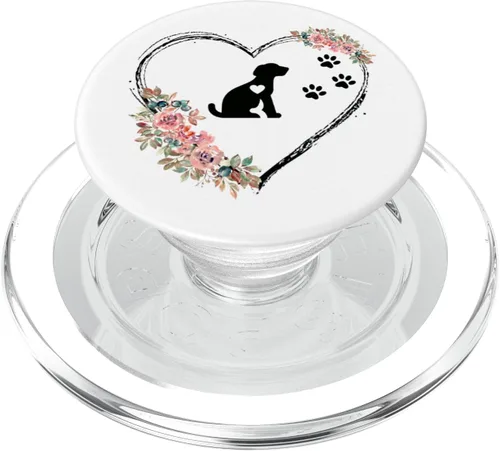 Miniatura 8 de Latido de corazón para cachorros con huellas y flores en popSockets blancos intercambiables PopGrip