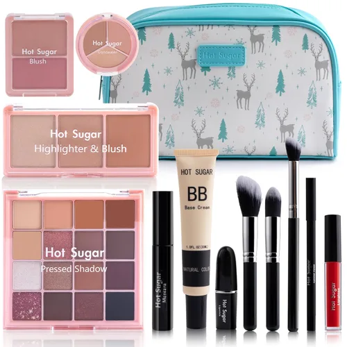 Hot Sugar Kit de Maquillaje de Viaje Todo en Uno, Kit de Maquillaje para Mujeres Kit Completo, Set de Regalo de Maquillaje para Principiantes y Azul