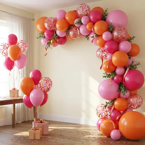 Miniatura 7 de Pink and Orange Balloons, 55PCS light pink balloons 12inch Pink Orange Confetti Balloons for Baby Shower, Birthday, Wedding, Tropical Party